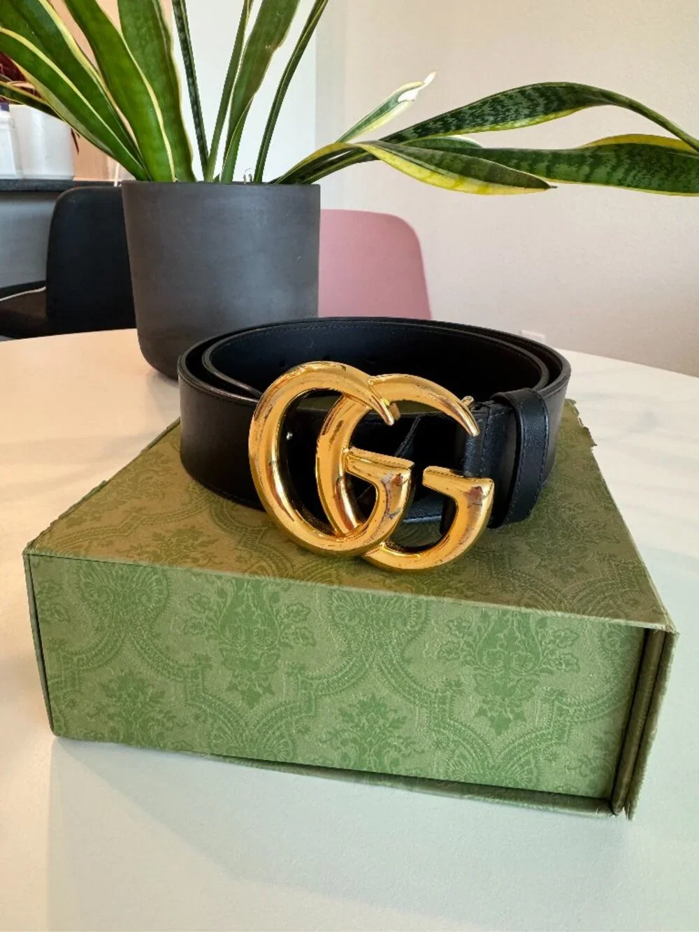 Gucci Double G GG Marmont Black Leather Belt Gold Buckle w/ Original Box